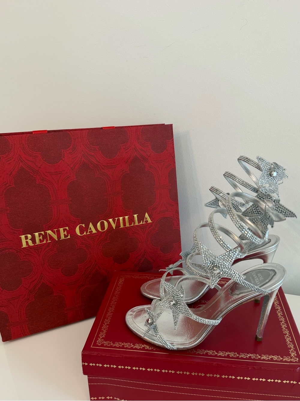 Brand New Rene Caovilla Silver Spiral Star Crystal Sandals - Picture 5 of 7